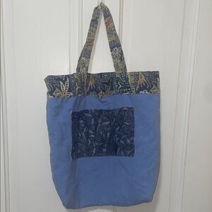Source Unknown Blue Tote with Patterned Trim and Pocket